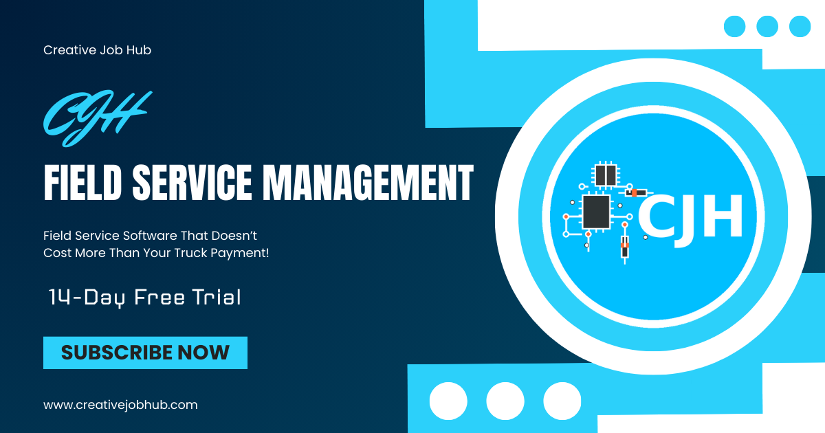 Creative Job Hub dashboard showing job scheduling, team management, and mobile invoicing